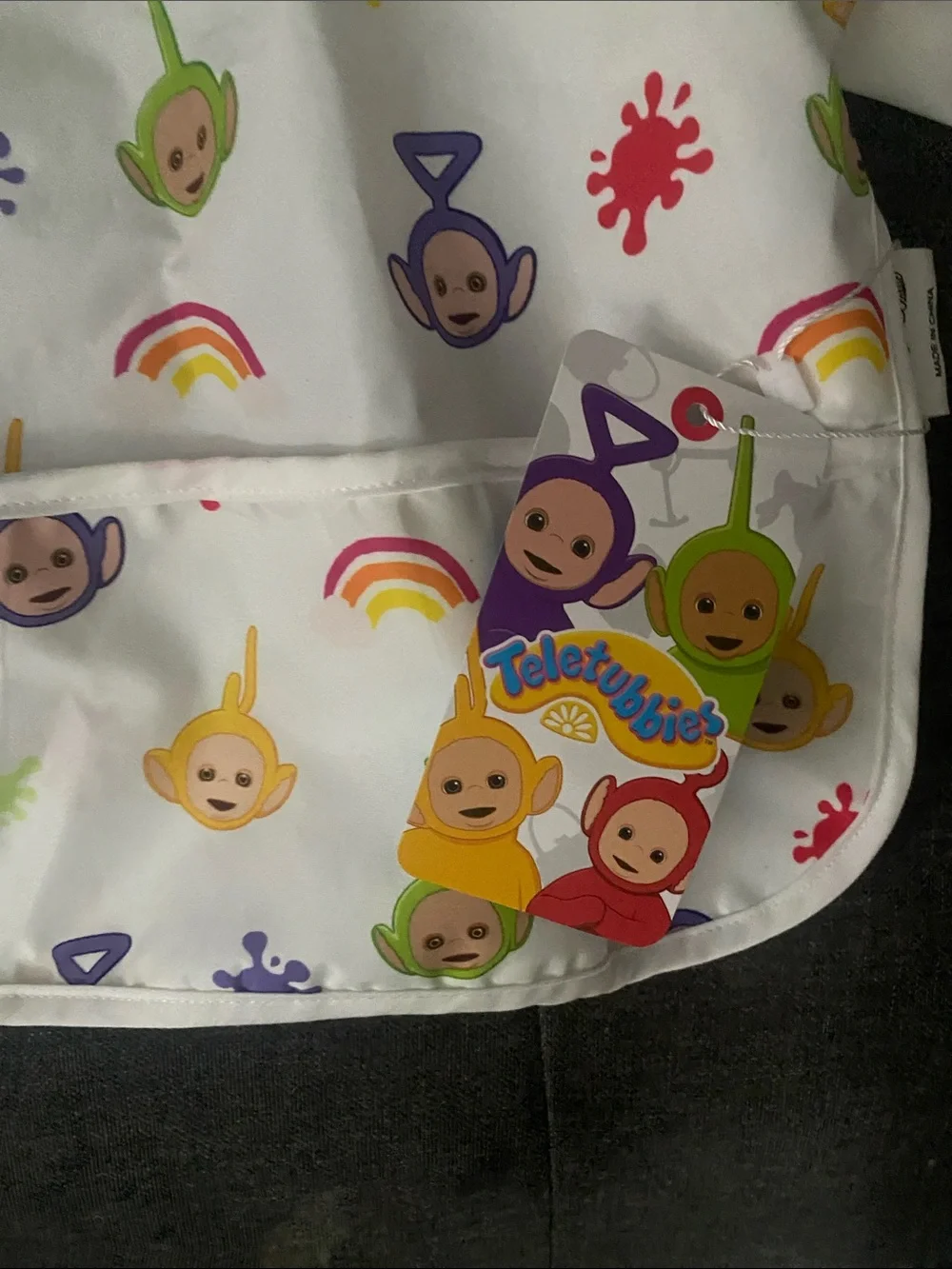 Kids Long-Sleeve Waterproof Bib in Multicolor Teletubbies Print